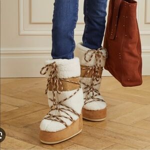 Moon Boot Cream and Brown Winter Boots